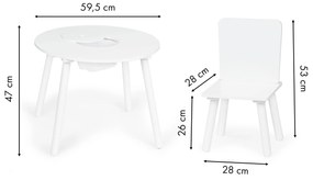 EcoToys Detský drevený stôl + 2x stoličky - biele