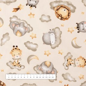 Biante Detský bavlnený štvorcový obrus Sandra SA-534 Africké zvieratká na obláčikoch na sivobéžovom 150x150 cm