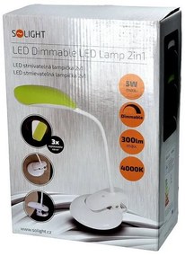 SOLIGHT LED stolný lampička stmievateľná 5W/4000K/300Lm biela s klipom
