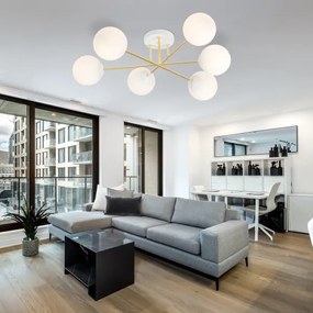 Luster na tyči MAGNUM 6xE14/10W/230V biela/zlatá