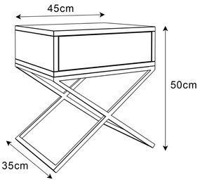 NOČNÝ STOLÍK EDWARD X BIELY + POCHRÓMOVANÝ OCEĽOVÝ PODSTAVEC