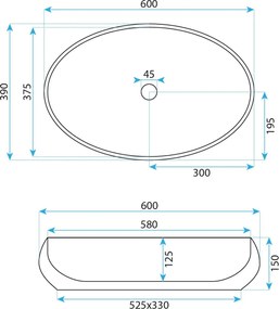Rea Maya, keramické umývadlo na dosku 600x390x150 mm, biela lesklá, REA-U5660