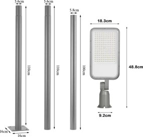 Brilagi-LED vonkajšie svietidlo so stĺpom a káblom 3 m URBANLIGHT LED/100W/230V sivé IP65