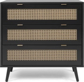 Zásuvková komoda Vienna, čierna/výplet