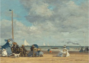 Sklenený obraz - Eugène Boudin, Beach  at Trouville, reprodukcia (70x50 cm)