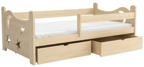 Detská posteľ z masívu borovice STARS s výrezom a šuplíkmi - 200x90 cm - PRÍRODNÁ BOROVICA