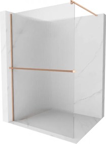 Mexen Kioto+, sprchová zástena Walk-In s poličkou a vešiakom 100 x 200 cm, 8mm sklo s rebrovým vzorom, medený matný profil, 800-100-121-65-09