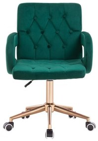 LuxuryForm DESIGN Stolička BOSTON VELUR na zlatej základni s kolieskami - zelená