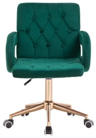 LuxuryForm DESIGN Stolička BOSTON VELUR na zlatej základni s kolieskami - zelená