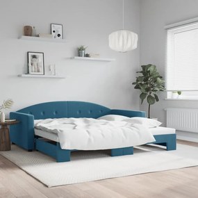 Denná posteľ s rozkladacou posteľou modrá 100x200 cm zamat 3197307