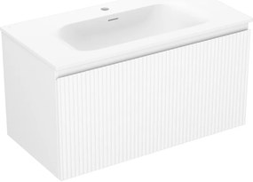 Mexen Rivel, kúpeľňová skrinka 90 cm s umývadlom Vela, 1 zásuvka, drážkovaná, biela matná, 91A20-09047-1-BF01-W23M01