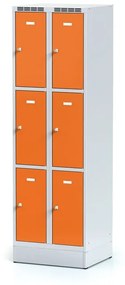 Alfa 3 Šatníková skrinka na sokli s úložnými boxami, 6 boxov, 1920 x 600 x 500 mm, otočný zámok, oranžové dvere