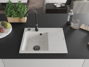 Mexen Ben, 1-komorový granitový drez 600x500x190 mm, ľavý + čierny sifón, biela, 6522605000-20-B