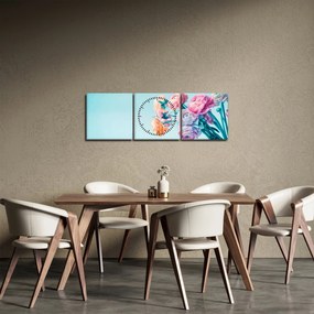 Obraz - Kvety vo váze (s hodinami) (90x30 cm)