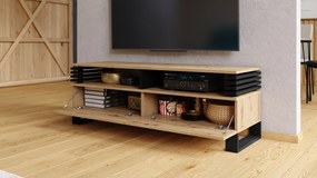 GOKEE RTV-145 Dub Artisan/ Čierna matná - MODERNÁ SKRIŇA POD TELEVÍZOR S LAMELAMI
