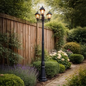 Klasická lampa s lampášom čierna 3 svetlá IP44 - Capital