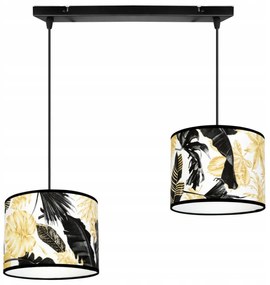 Závesné svietidlo Gold Flowers, 2x biele textilné tienidlo s kvetinovým vzorom, (výber z 2 farieb konštrukcie)