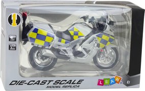 LEAN Toys Policajný motocykel z kovu so svetlami a zvukmi, biely, mierka 1:12