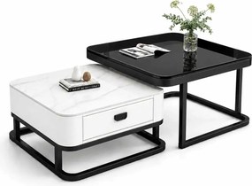LuxuryForm DESIGN Konferenčný stolík ARAGON 70 × 70 / 60 × 60 cm – biely / biely mramor + sklo (set 2 ks)