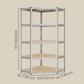 SONGMICS kovová rohová polica, 5 úrovní, nosnosť 875 kg, 180 x 90 x 90 cm
