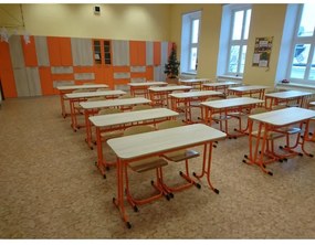 Učiteľská stolička čalúnená, svetlo modrá