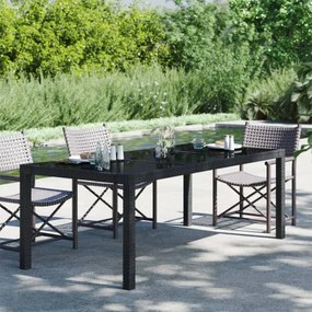 vidaXL Záhradný stôl čierny 190x90x75 cm tvrdené sklo a polyratan-