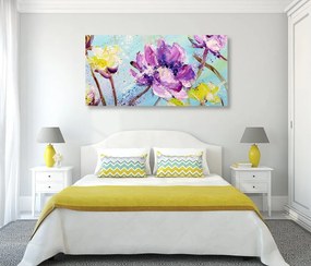 Obraz maľba žltých a fialových kvetov Varianta: 100x50