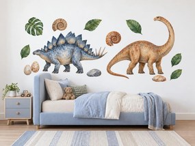 Stegosaurus a dlhokrký dinosaurus praveké akvarelové nálepky pre malých aj väčších chlapcov na stenu arch 46 x 23 cm