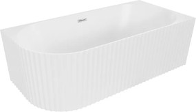 Mexen Gia Rohová Vaňa 150x75 cm, Biela Matná, Chrómový Prepad