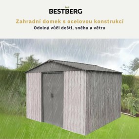 Záhradný domček BestBerg ZDB-7SD / 7,2 m² / 301 x 238 x 214 cm / biele drevo / sivá