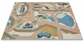 Detský koberec REBEL ROADS Playtime 32 Mesto protišmykový - béžový / zelený