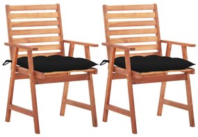 Vonkajšie jedálenské stoličky s podložkami 2 ks masívna akácia