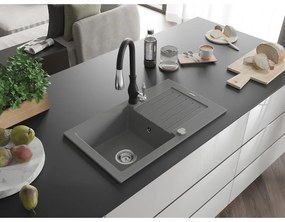 Mexen Pablo, granitový drez 752x436x161 mm, 1-komorový a drezová batéria Savita, šedá, 6510-71-672601-70