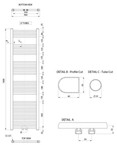 Aqualine Aqualine, ALYA vykurovacie teleso rovné 400x1600mm, stredové pripojenie, chróm, LLS309
