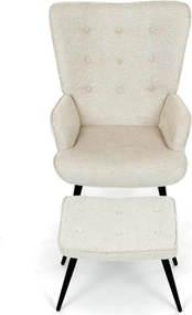 Relaxačné kreslo ušiak s taburetom ROYAL II — kov, látka, krémová