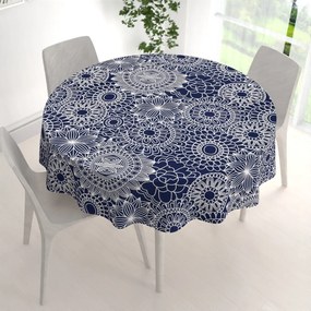 Biante Bavlnený okrúhly obrus Sandra SA-273 Biele mandaly na tmavo modrom Ø 120 cm