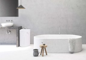 Rohový kôš na bielizeň 60 l bambusový biely