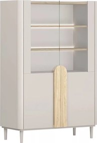 Vitrína Amilio 100 cm dvojdverová na nožičkách - kašmír / olejovaný dub / úchytky svetlý dub