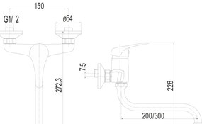 Mereo Mereo, Drezová nástenná batéria, Lila, s ramienkom rúrkovým ø 18 mm - 300 mm, chróm, MER-CBEE30106