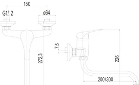 Mereo Mereo, Drezová nástenná batéria, Lila, s ramienkom rúrkovým ø 18 mm - 300 mm, chróm, MER-CBEE30106