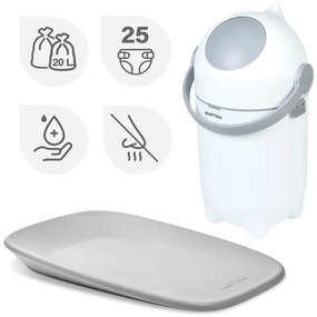 Nattou - Kôš na plienky a prebaľovacia podložka SOFTY 50x70 cm biela/šedá