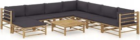 vidaXL 9-dielna záhradná sedacia súprava, tmavosivé podložky, bambus