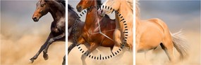 Obraz - Divé kone (s hodinami) (90x30 cm)