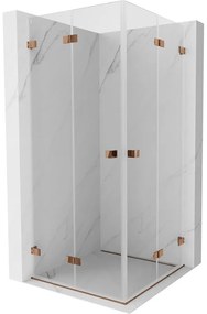 Mexen Lunar-F Duo, skladací sprchový kút 80 x 80 cm, 8mm číre sklo, profil ružové zlato, 836-080L-080P-60-00