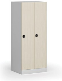 Šatníková skrinka znížená, 2 oddiely, 1500 x 600 x 500 mm, demont, kódový zámok, laminované dvere, breza