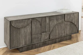 Dizajnová 3D komoda z mangového masívu Art Deco dymová šedá 170cm
