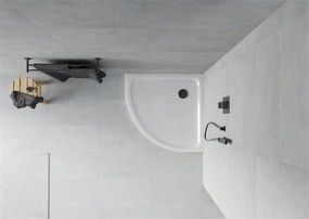 Mexen SLIM - Štvrťkruhová sprchová vanička 80x80x5cm + čierny sifón, biela, 41108080B
