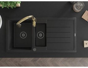 Mexen Andres, 1,5-komorový granitový drez 1000x500x200 mm a drezová batéria Savita, čierna, 6515-77-672601-50-B