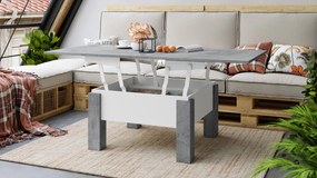 Mazzoni OSLO betón / biely mat, rozkladací konferenčný stolík s výškovo nastaviteľnou stolovou doskou