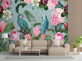 Gario Fototapeta Papagáje v kvetoch - Andrea Haase Materiál: Vliesová, Rozmery: 200 x 140 cm